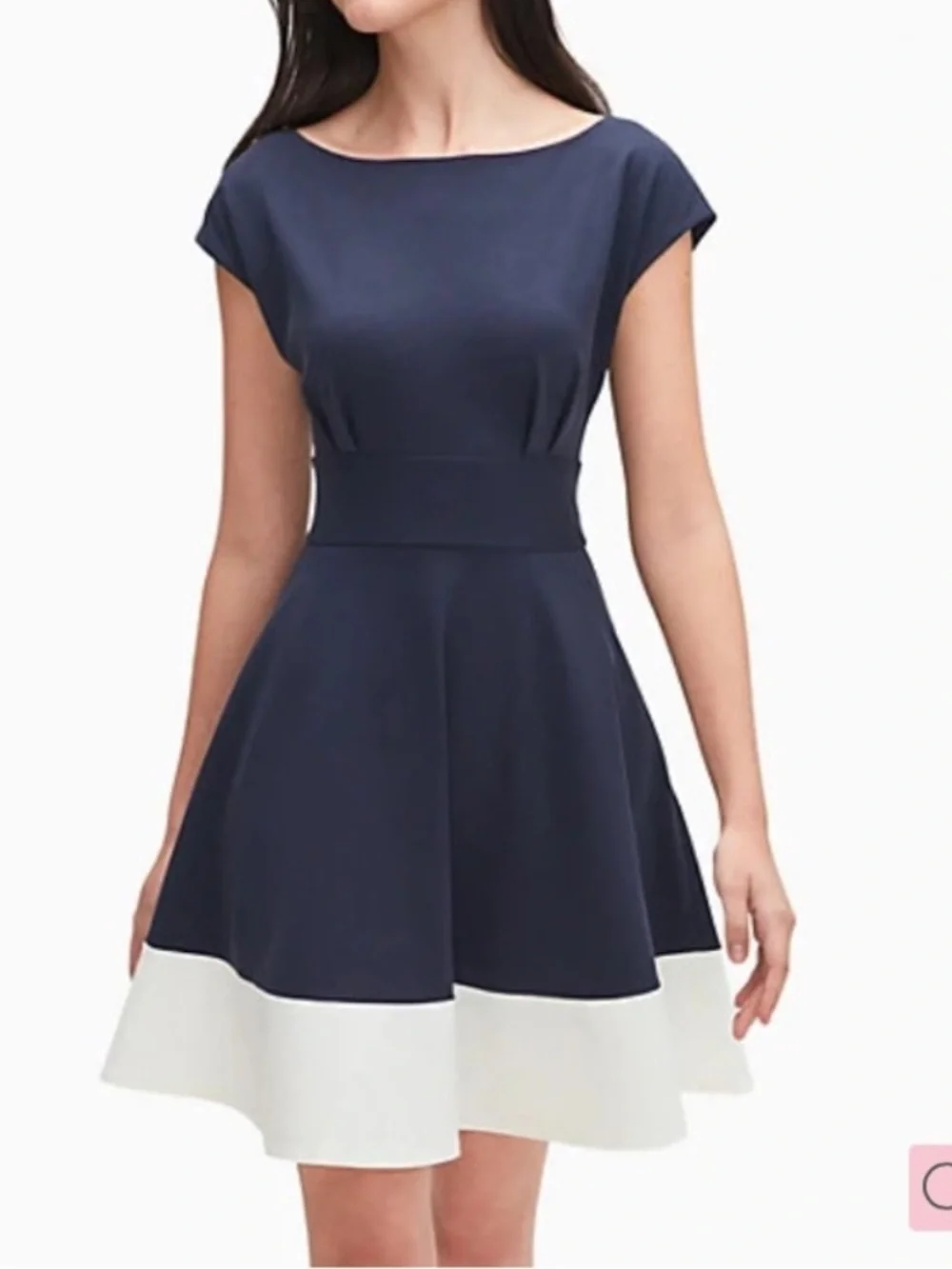 kate spade Navy and White Fit & Flare Contrast Hem color block size S